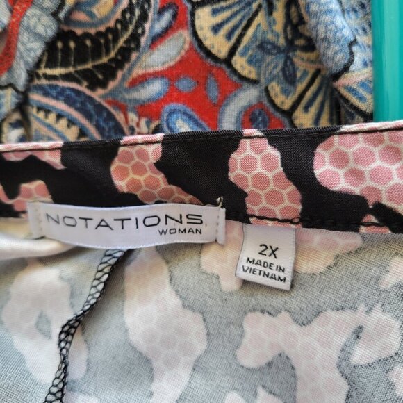 Notations 2X Plus Top Blouse Dressy Animal Print pink black rhinestones keyhole - Picture 9 of 11